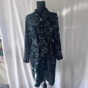 Ann Taylor Loft Long Sleeve Button Down Shirt Dress Blue Teal Belt Petite S NWT